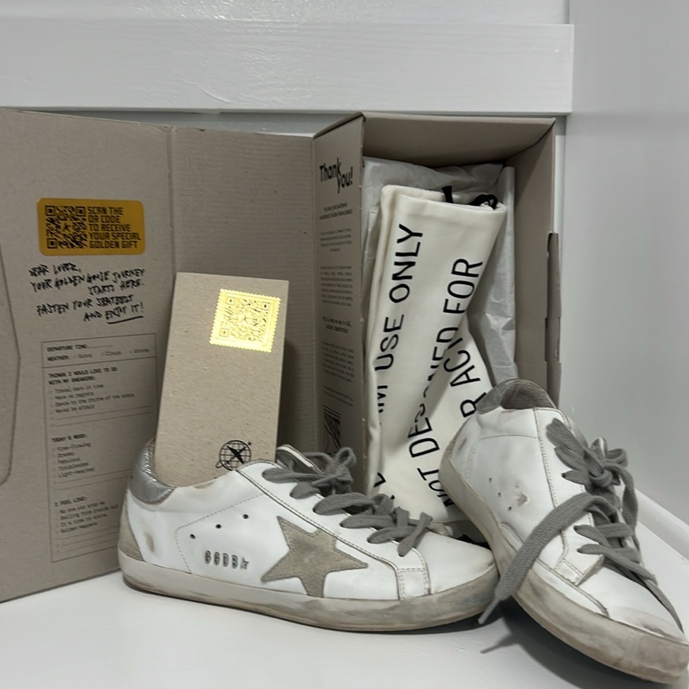 Golden Goose Women's Super-Star with silver heel tab and metal stud lettering